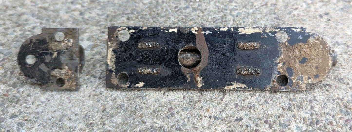 4" Vintage Antique Old Reclaimed Salvaged Steel Door Privacy Slide Bolt Latch Barrel Lock Lockset