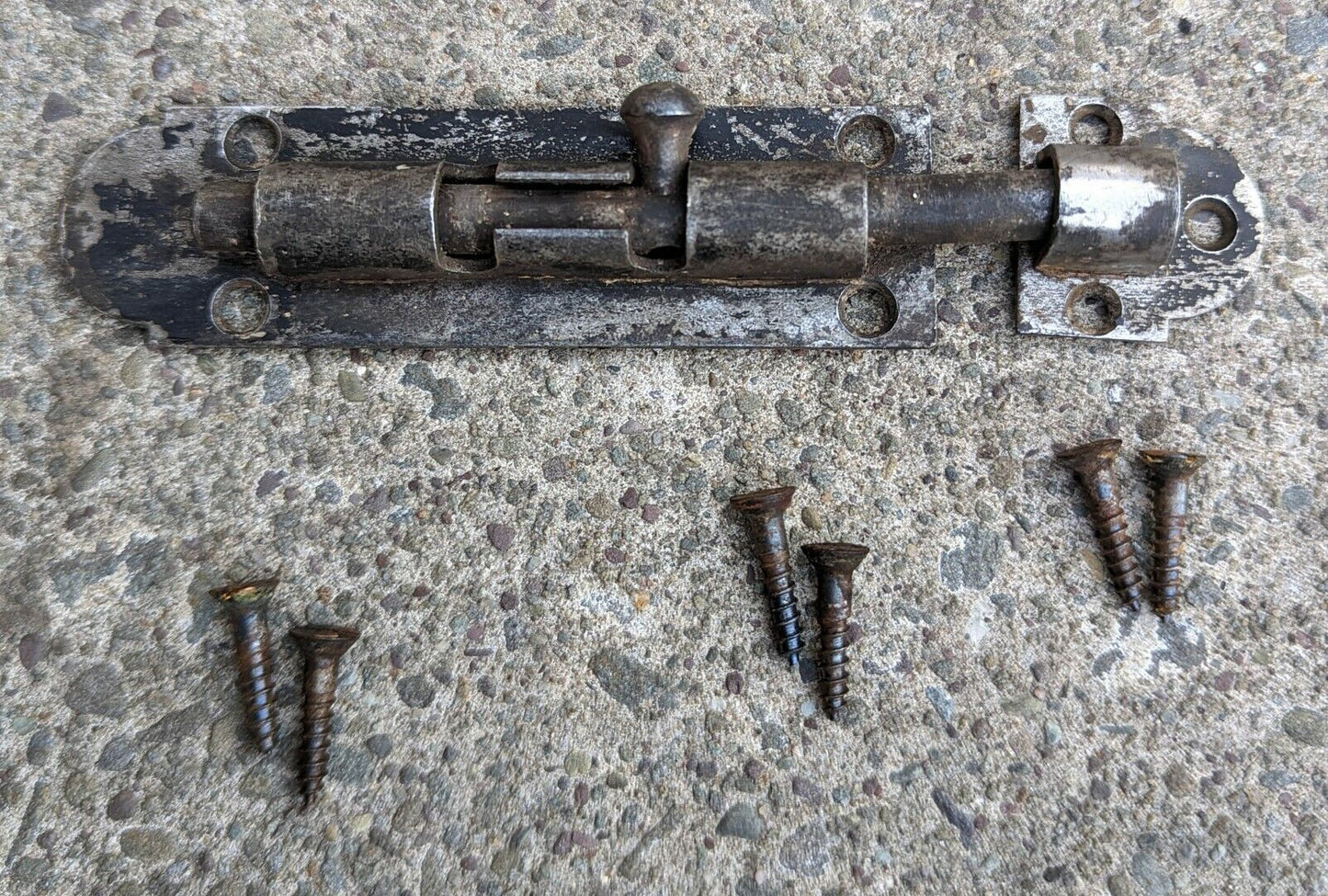 4" Vintage Antique Old Reclaimed Salvaged Steel Door Privacy Slide Bolt Latch Barrel Lock Lockset