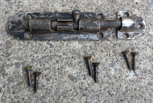 4" Vintage Antique Old Reclaimed Salvaged Steel Door Privacy Slide Bolt Latch Barrel Lock Lockset