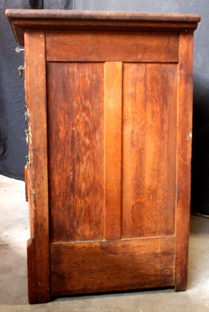 Antique Vintage Old Reclaimed Salvaged Victorian Eastlake Oak Wood Wooden Dresser Chest Vanity Beveled Mirror Key