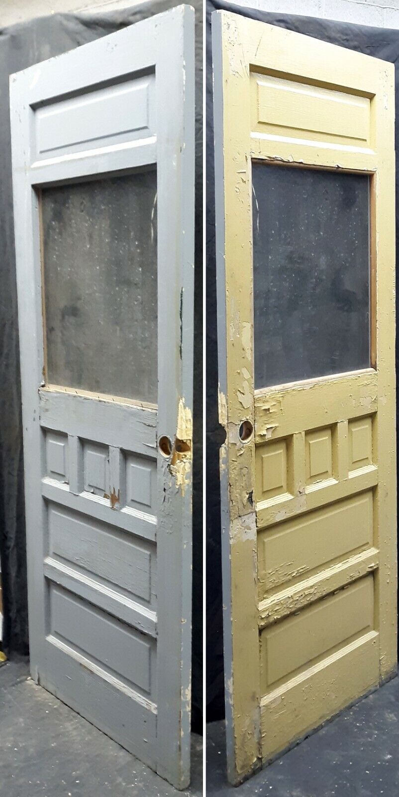 32"x78" Antique Vintage Old Reclaimed Salvaged SOLID Wood Wooden Entry Door 6 Panels Glass