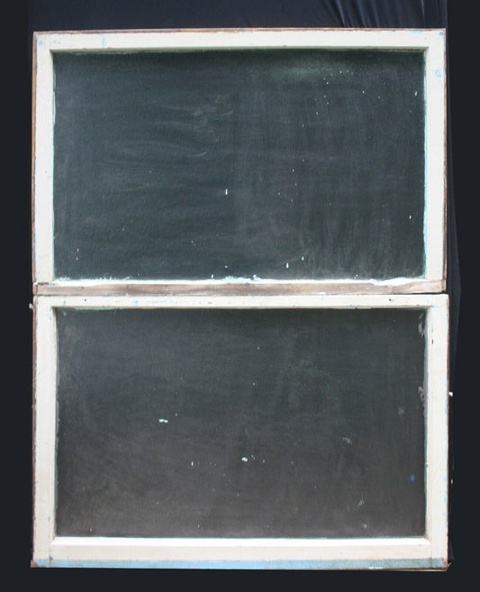 Pair 44"x29" Antique Vintage Old Reclaimed Salvaged Double Hung Wood Wooden Sash Window Textured Glass