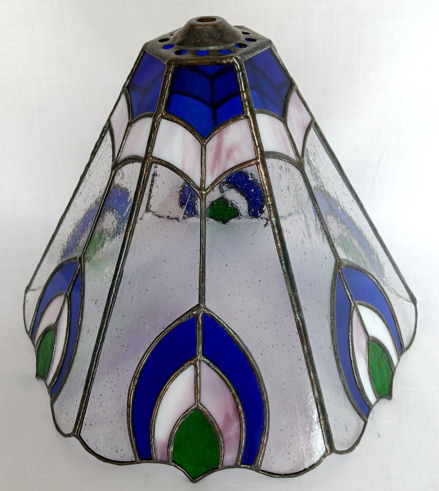 Tiffany Style Stained Slag/Glass Replacement Lampshade Peacock Design Signed JPL
