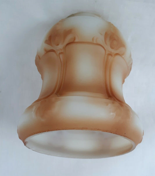 White Opaque Glass Lampshade Embossed Design Hand Painted Brown 2.25” Fitter