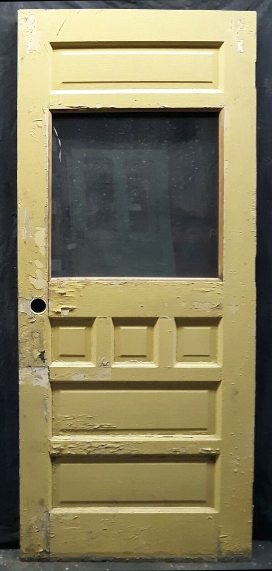 32"x78" Antique Vintage Old Reclaimed Salvaged SOLID Wood Wooden Entry Door 6 Panels Glass