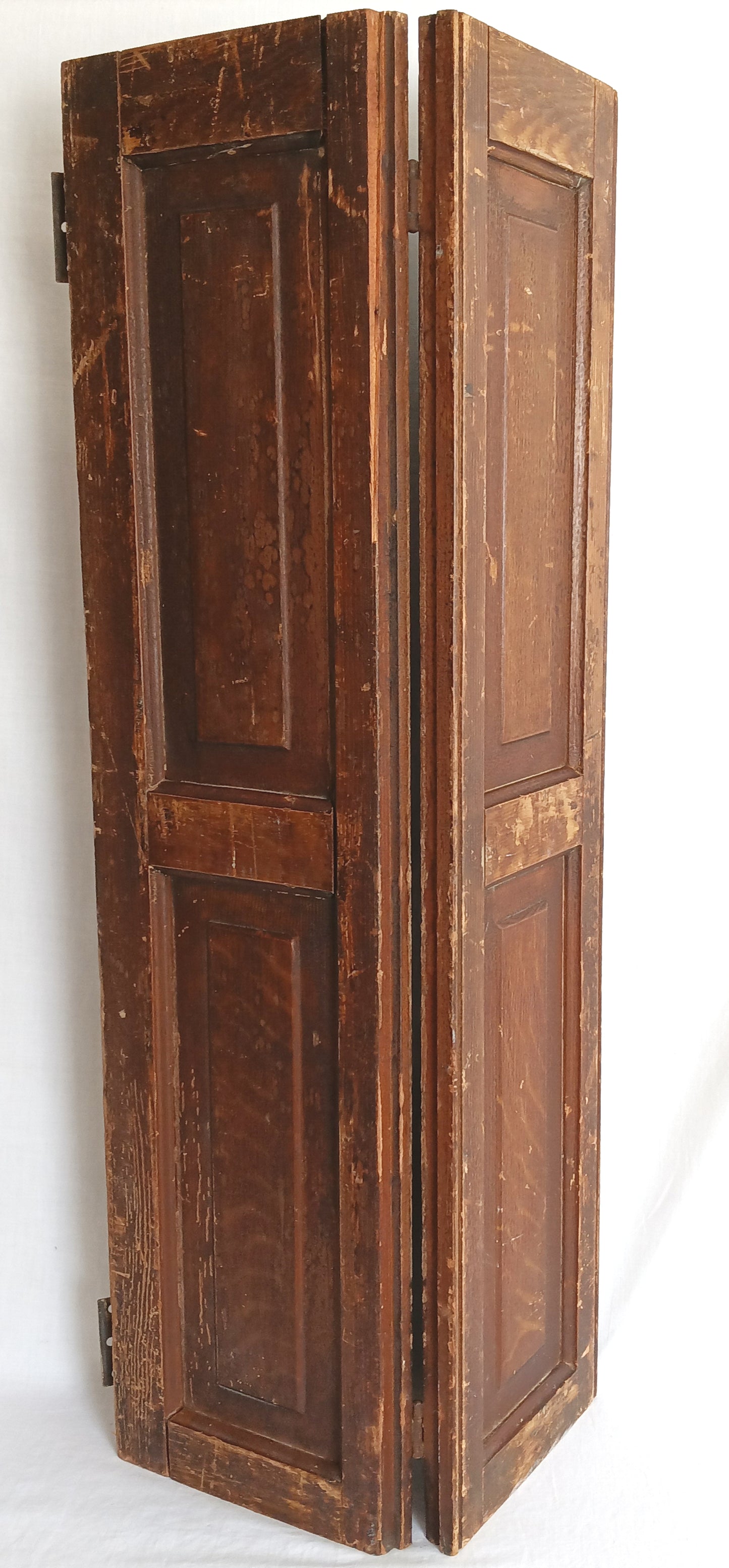 Vintage Old Distressed Cabinet Cupboard Pantry Bi-Fold Wooden Door Raised Panels Connected Hinges Architectural Salvage Farmhouse Décor