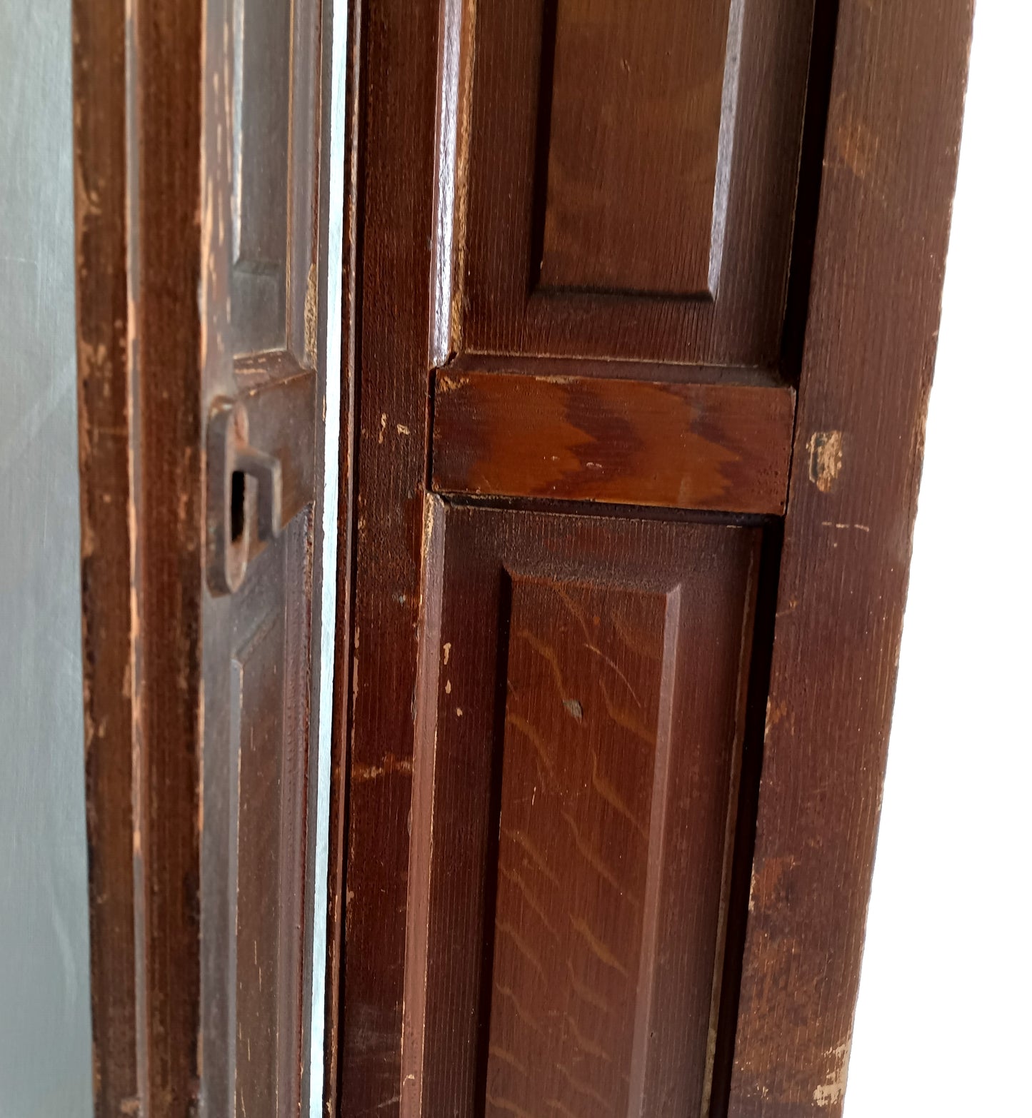 Vintage Old Distressed Cabinet Cupboard Pantry Bi-Fold Wooden Door Raised Panels Connected Hinges Architectural Salvage Farmhouse Décor