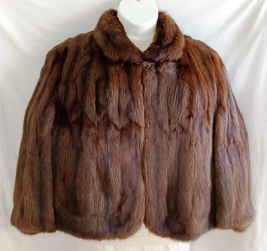Vintage Mahogany Mink Fur Glamour Cape Stole Wrap Capelet 2 Pockets Flat/Stand Collar Women Outerwear Wedding Bridal Bolero Size L Active Photos