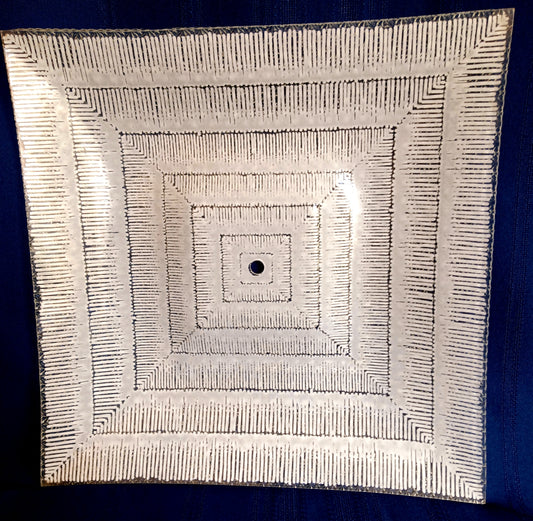 Vintage Mid-Century Modern Ceiling Light Glass Lampshade Square Floral Geometric Design Textured Clear White Replacement Shade 14” Across