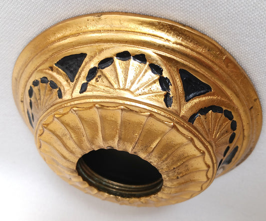 Vintage Neo-Classical Style Embossed Cast Brass Round Bobeche Ornate Light Bulb Socket Cover Chandelier Canopy Electric Fixture Lamp Parts-NOS