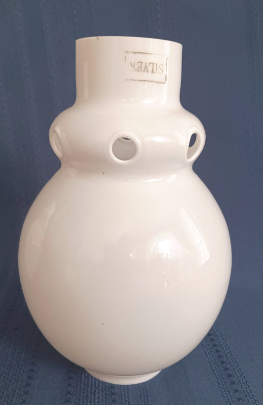 Unique Vintage Blown Opal Glass Bulge Lampshade Holes in the Side Design Gas Oil Kerosene Lamp Chimney Candle Cover 2.25 inch Fitter