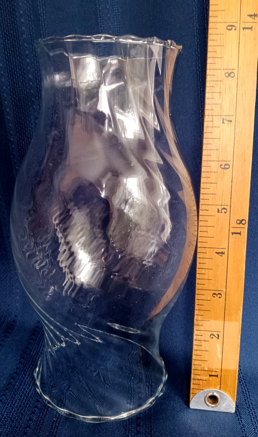 Vintage Clear Swirl Glass Tall Hurricane Chimney Candle Holder Lamp Crimped Ends Globe 3.25 “ Fitter - NOS