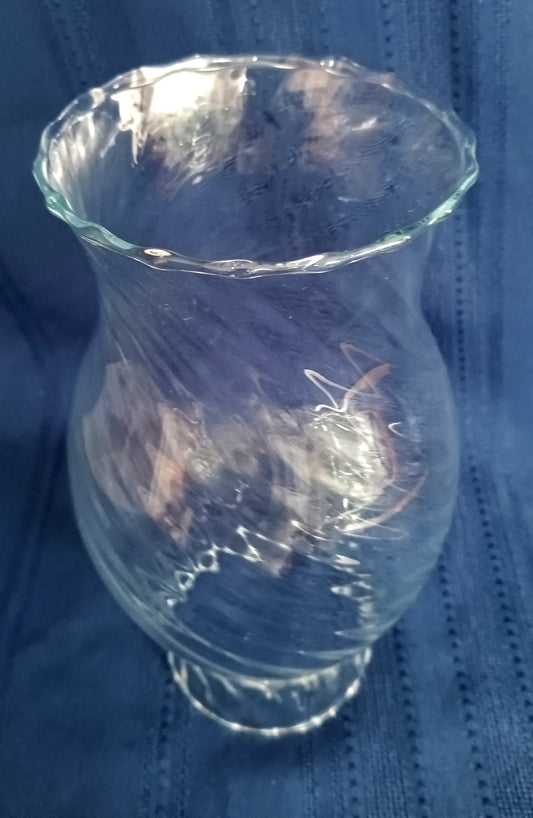 Vintage Clear Swirl Glass Tall Hurricane Chimney Candle Holder Lamp Crimped Ends Globe 3.25 “ Fitter - NOS