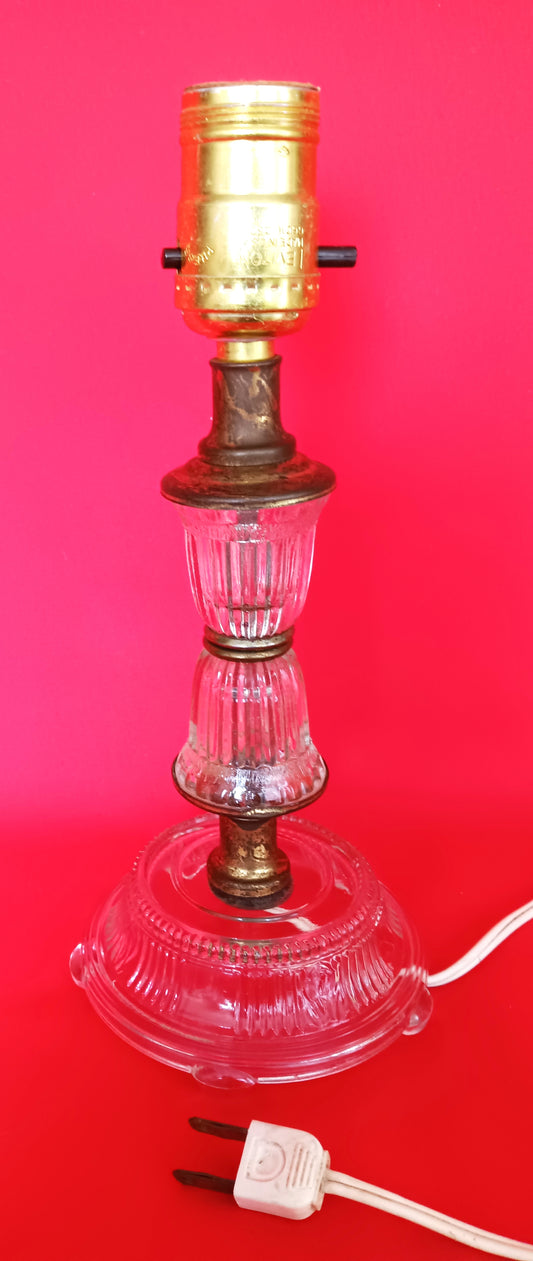 Vintage Mid Century Clear Pressed Glass Candlestick Footed Small Lamp Vanity Table Nightstand Lamp Retro Lighting