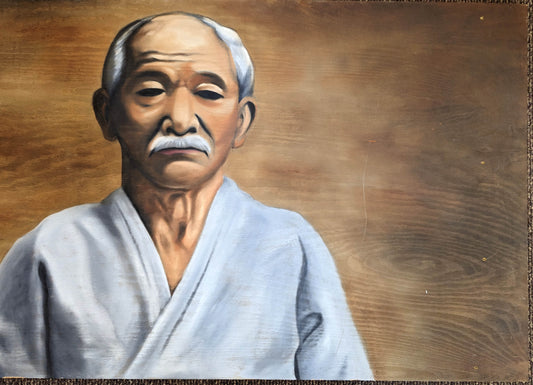 8'x12' Vintage Hand Painted Mural Sensei Jigoro Kano Painting Portrait Signed Original Wood Wooden Wall Hanging Judo Dojo Gym Decor