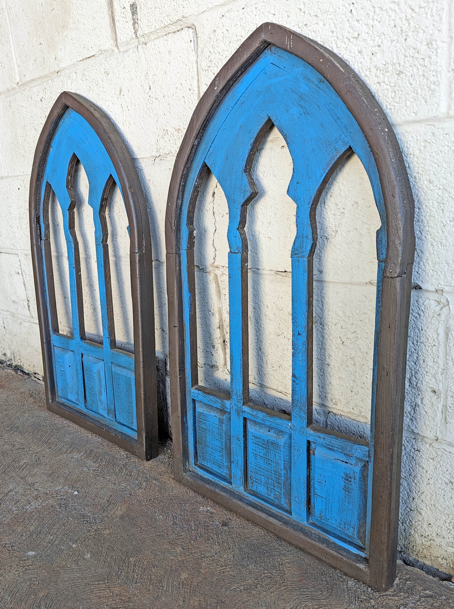 18"x30" Pair Vintage Old SOLID Wood Wooden Wall Art Hanging Decor Arched Gothic Window Panel Handmade Homemade Hand Home Made Decoration