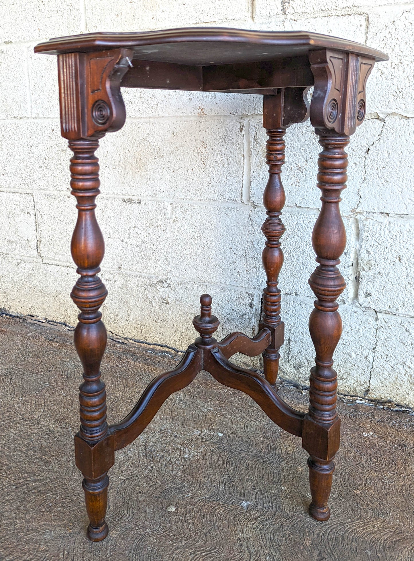Antique Vintage Old Carved Victorian Eastlake SOLID Walnut Wood Wooden Console Side End Accent Foyer Sofa Table Stand Half Round Semi Circle
