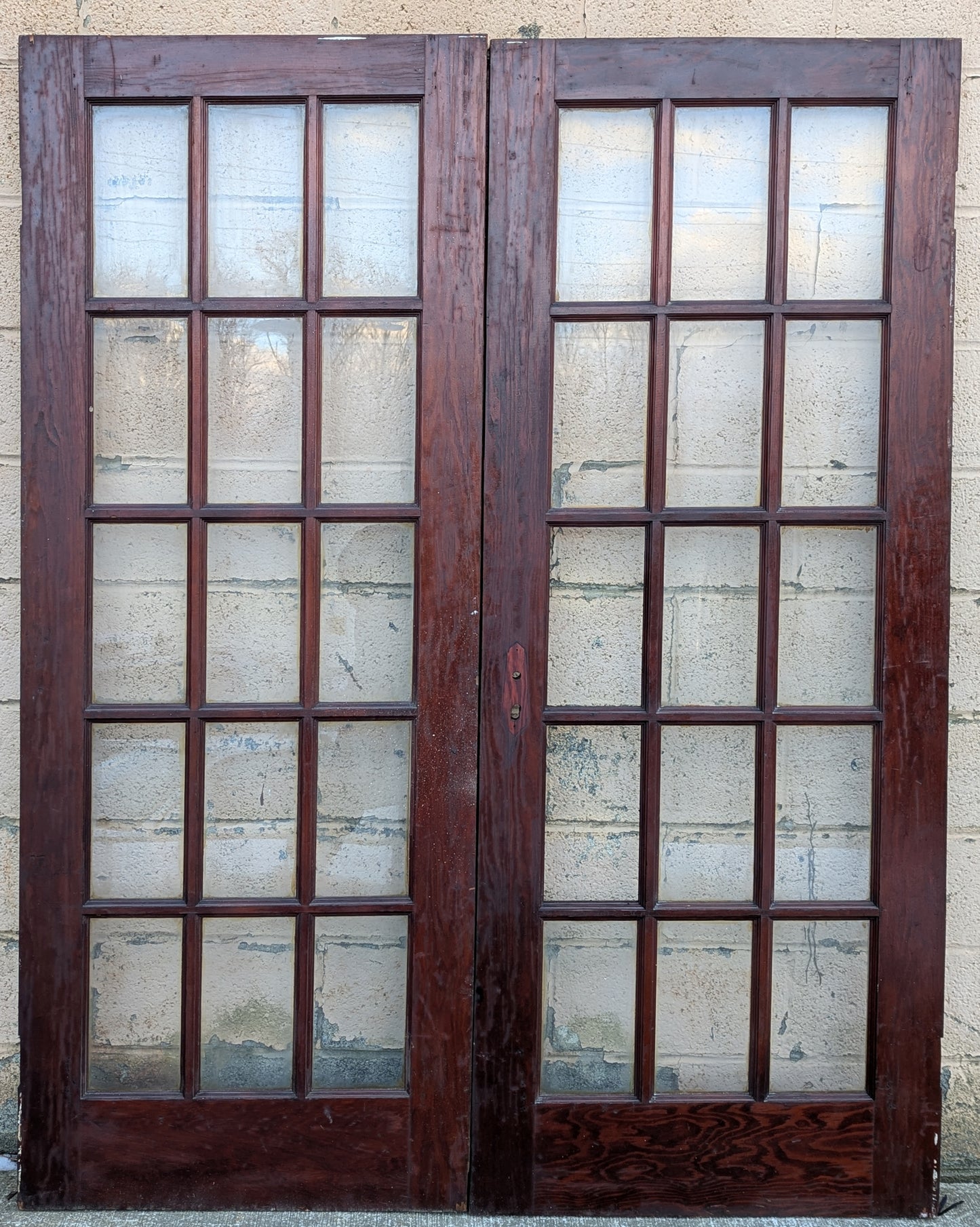 60"x77" Pair of Antique Vintage Old Reclaimed Salvaged French Double Wood Wooden Doors 30 Windows Wavy Glass