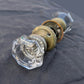 RARE! Pair Antique Vintage Old Salvaged Reclaimed Sunken Recessed Center Octagonal Glass Doorknobs Door Knobs Brass Round Plates Rosettes