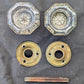 RARE! Pair Antique Vintage Old Salvaged Reclaimed Sunken Recessed Center Octagonal Glass Doorknobs Door Knobs Brass Round Plates Rosettes
