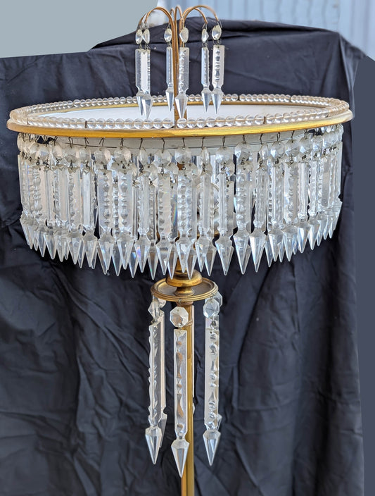 68" Antique Vintage Old Solid Brass Standing Floor Lamp 4-way Light Sockets 300+ Dangling Etched Cut Crystal Beads Pendants