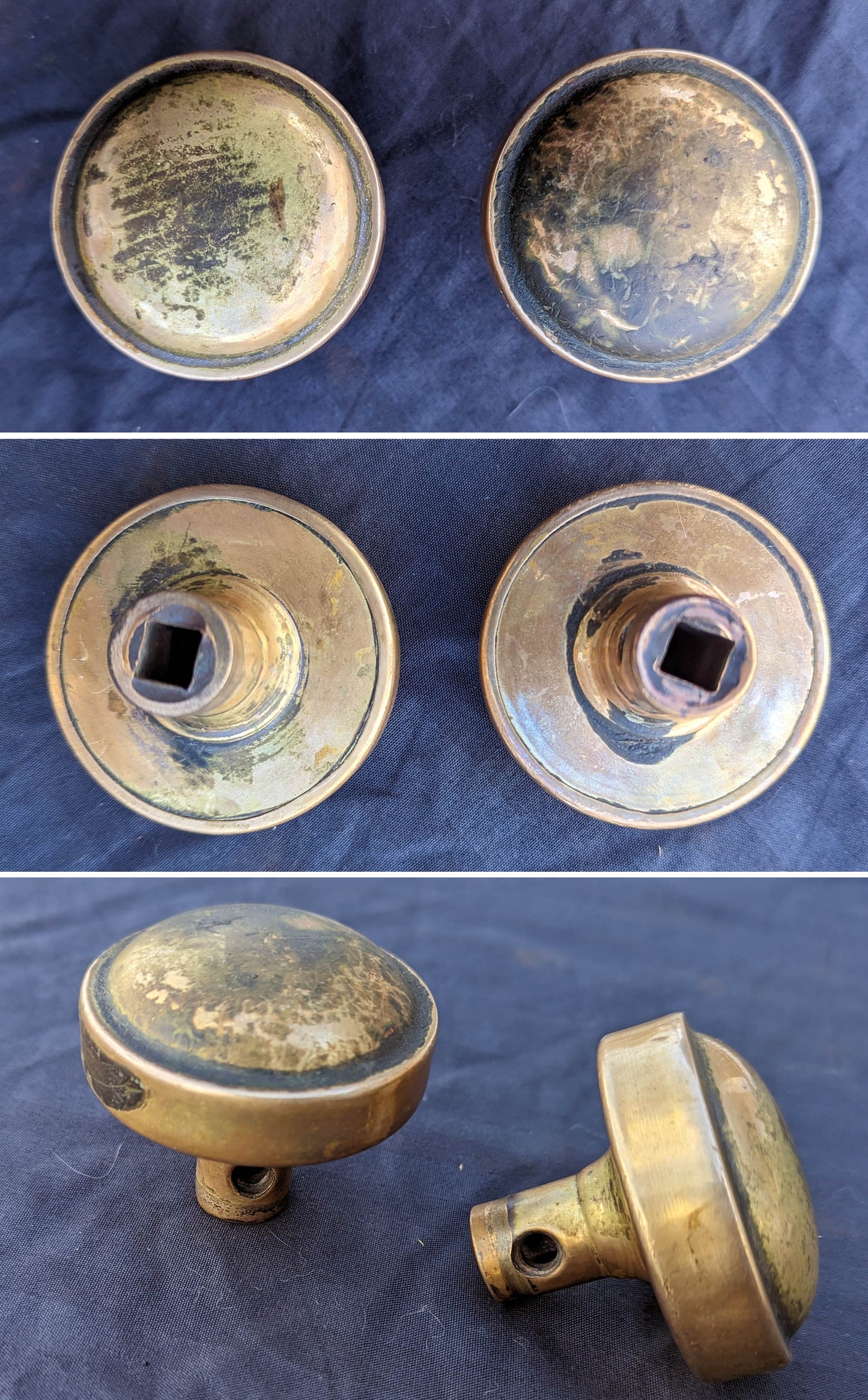 Antique Vintage Old Salvaged Reclaimed Victorian Bronze Brass Exterior Entry Door Lockset Knob Plate Lock Set Key