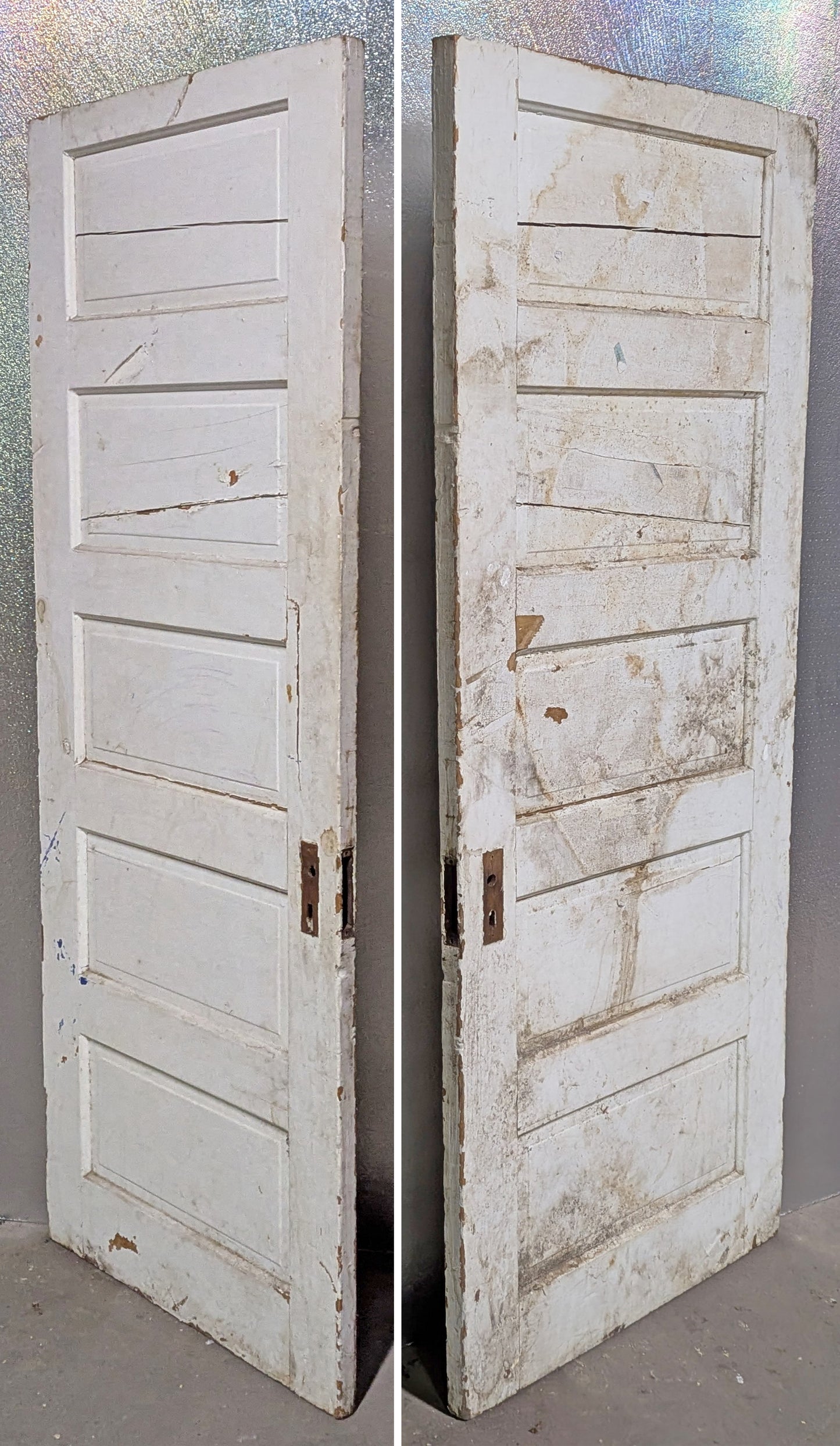 30"x77" Antique Vintage Old Reclaimed Salvaged SOLID Interior Wood Wooden Room Apartment Door 5 Panels