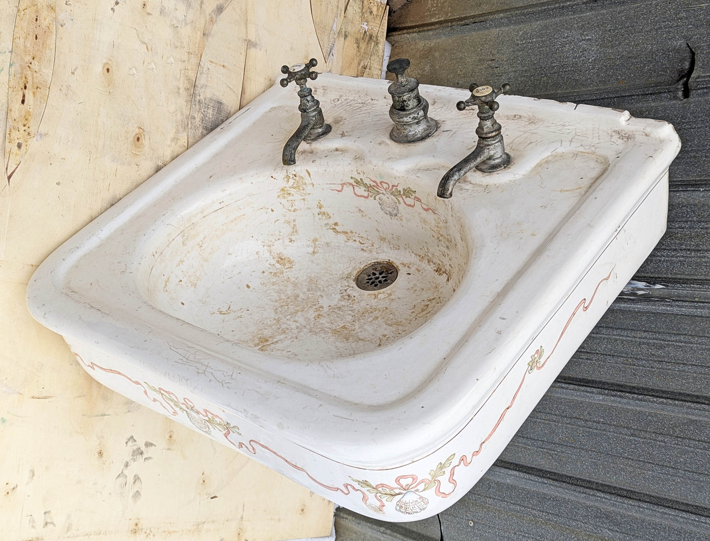 28"x24" Antique Vintage Old Salvaged Reclaimed 1900 "Imperial" JL Mott Victorian Earthenware Bathroom Wall Sink Original Nickel Brass Fixtures