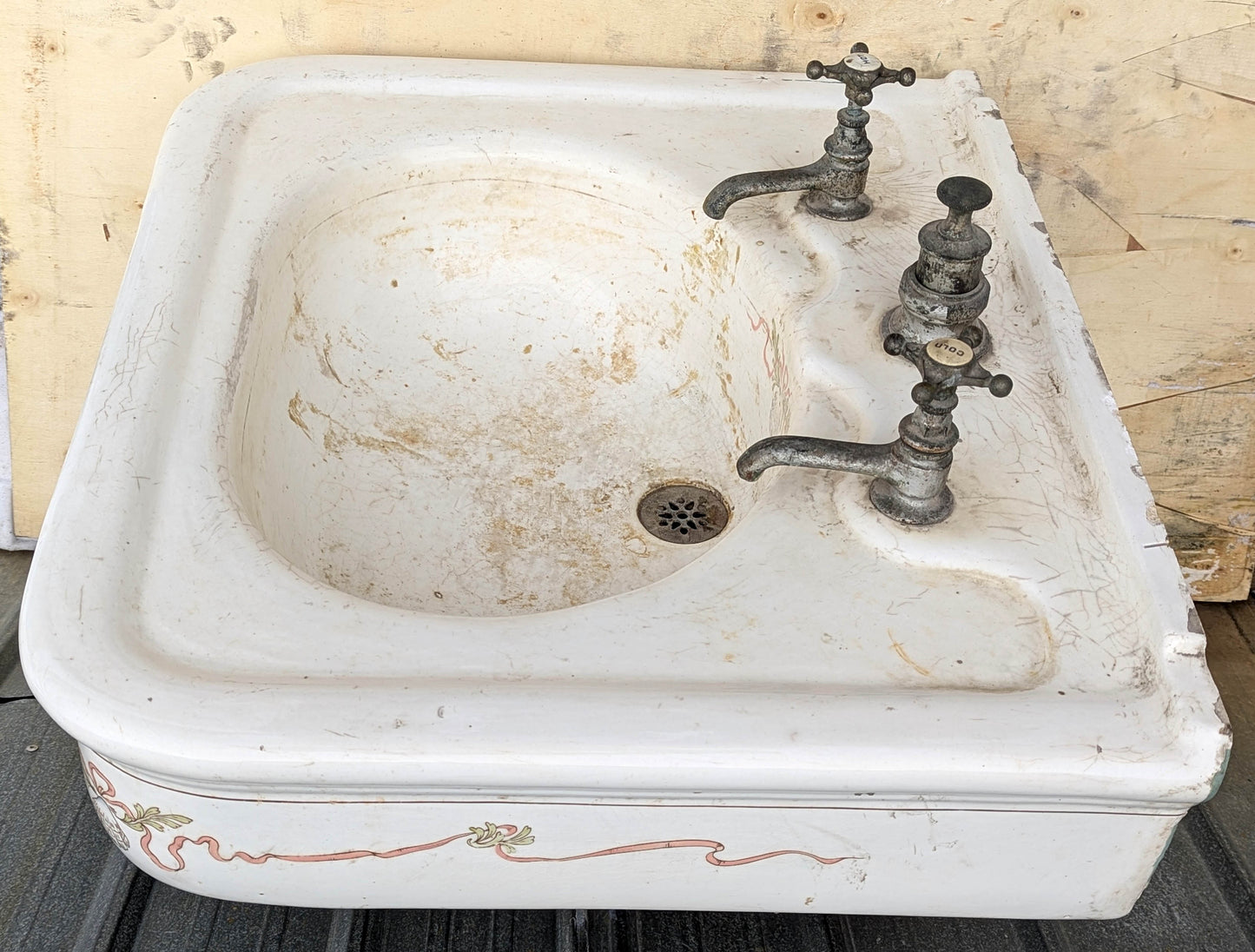 28"x24" Antique Vintage Old Salvaged Reclaimed 1900 "Imperial" JL Mott Victorian Earthenware Bathroom Wall Sink Original Nickel Brass Fixtures