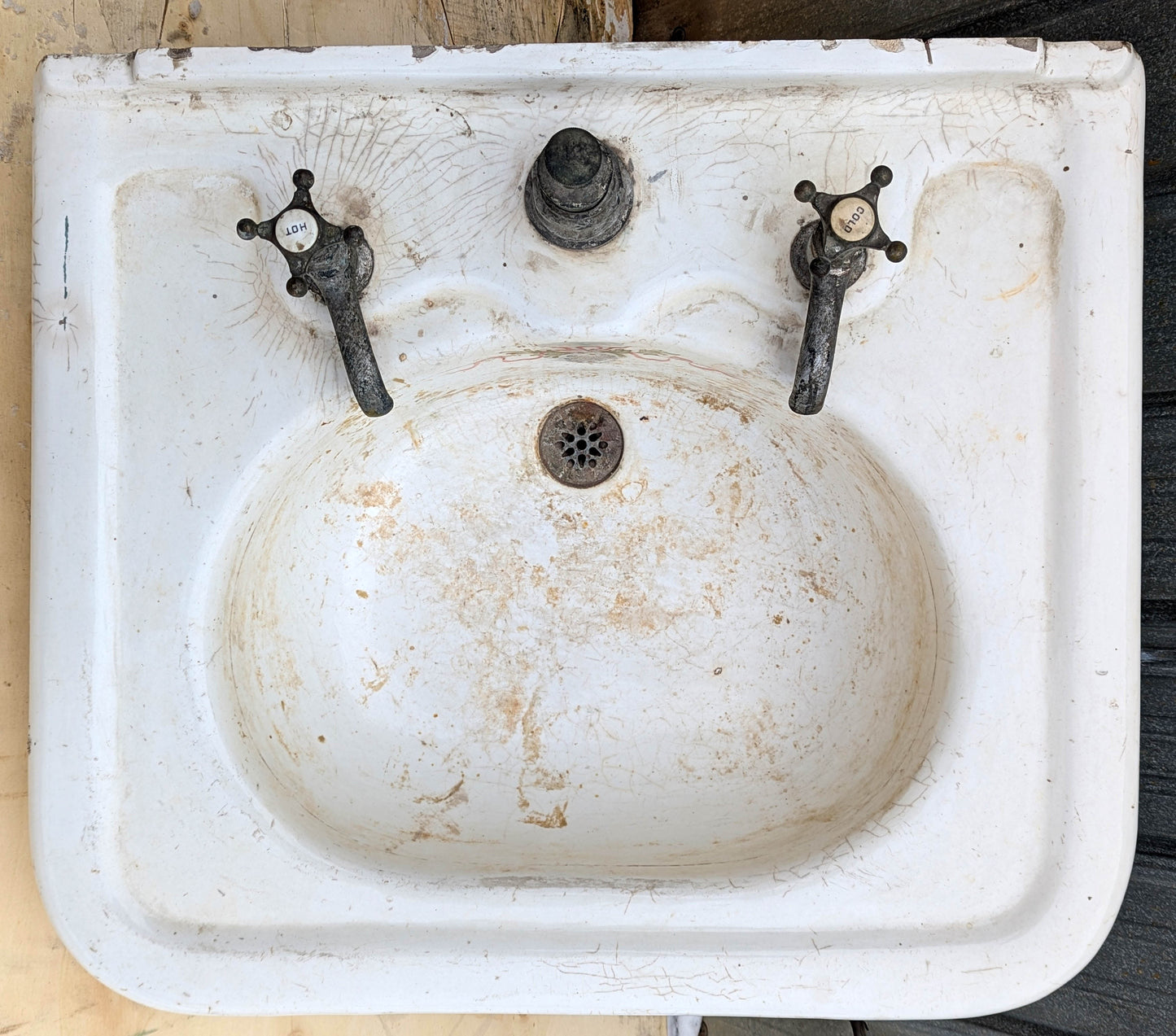 28"x24" Antique Vintage Old Salvaged Reclaimed 1900 "Imperial" JL Mott Victorian Earthenware Bathroom Wall Sink Original Nickel Brass Fixtures