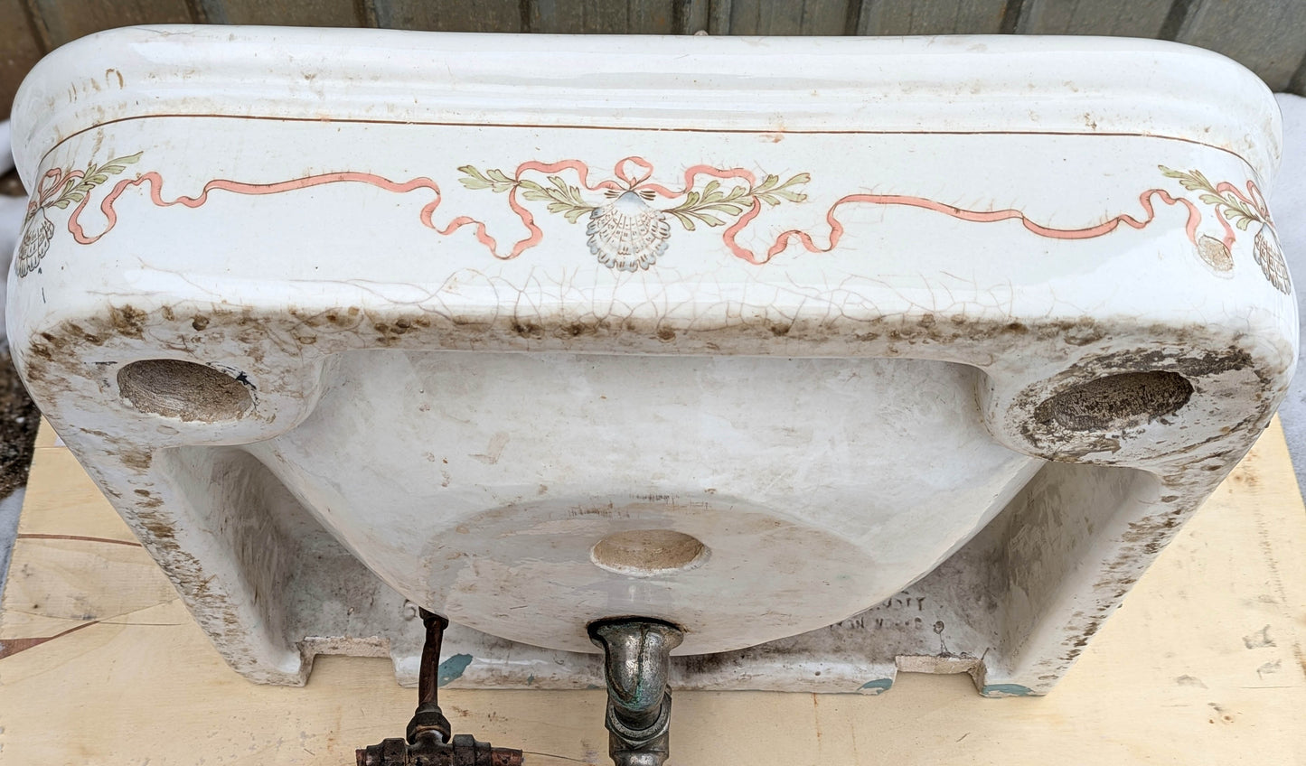 28"x24" Antique Vintage Old Salvaged Reclaimed 1900 "Imperial" JL Mott Victorian Earthenware Bathroom Wall Sink Original Nickel Brass Fixtures