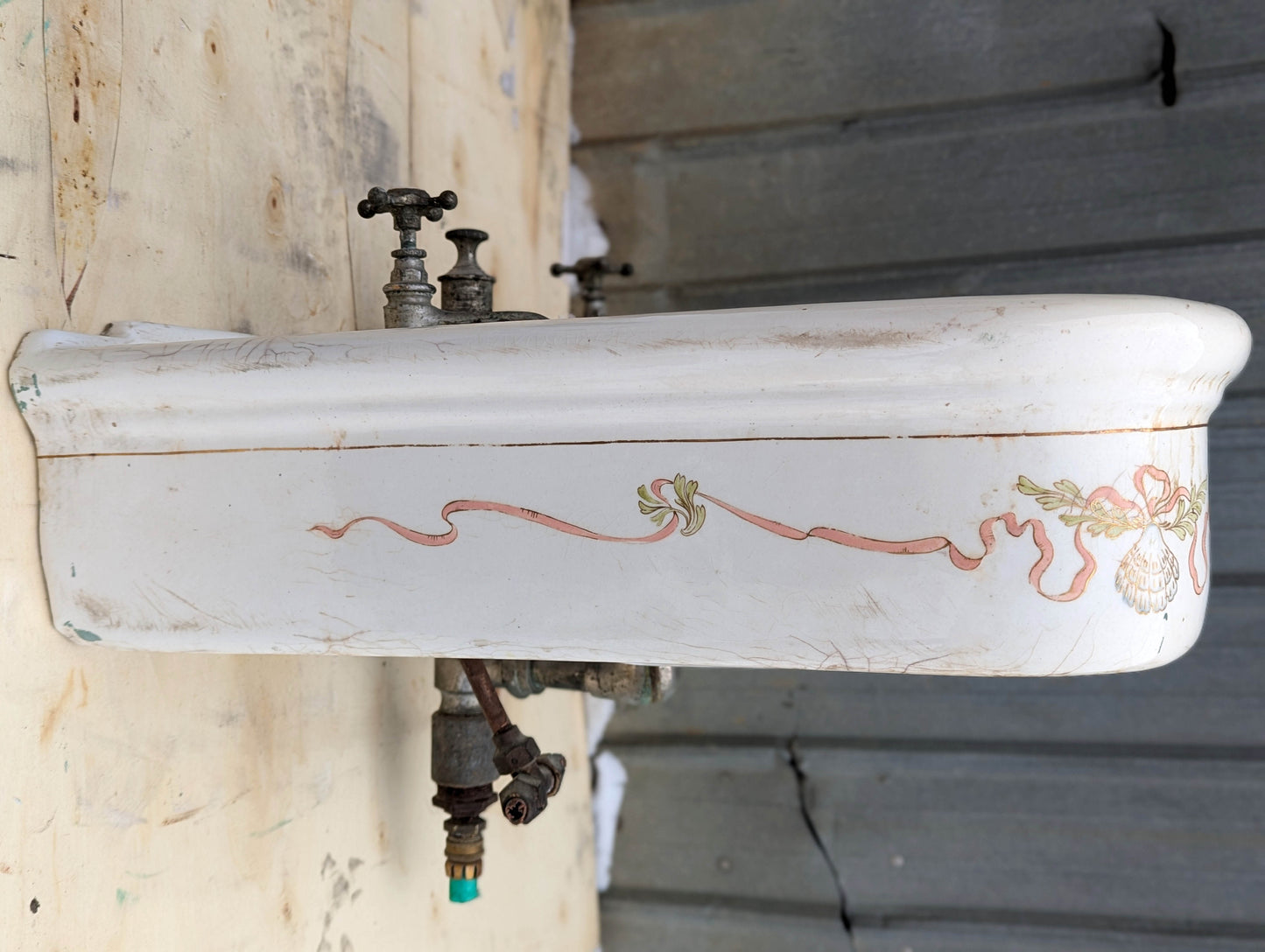 28"x24" Antique Vintage Old Salvaged Reclaimed 1900 "Imperial" JL Mott Victorian Earthenware Bathroom Wall Sink Original Nickel Brass Fixtures