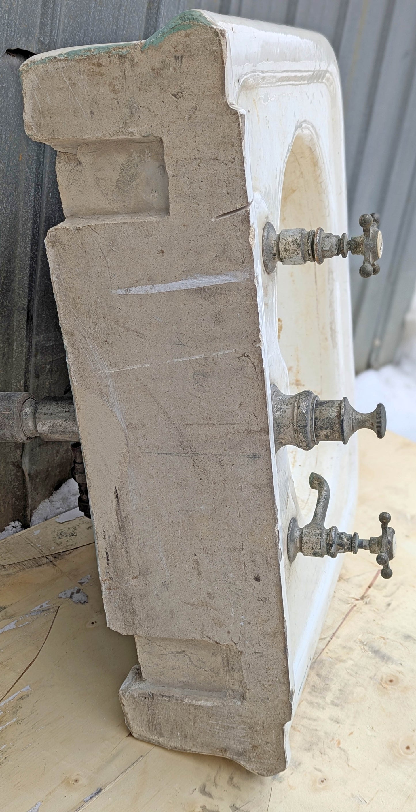 28"x24" Antique Vintage Old Salvaged Reclaimed 1900 "Imperial" JL Mott Victorian Earthenware Bathroom Wall Sink Original Nickel Brass Fixtures