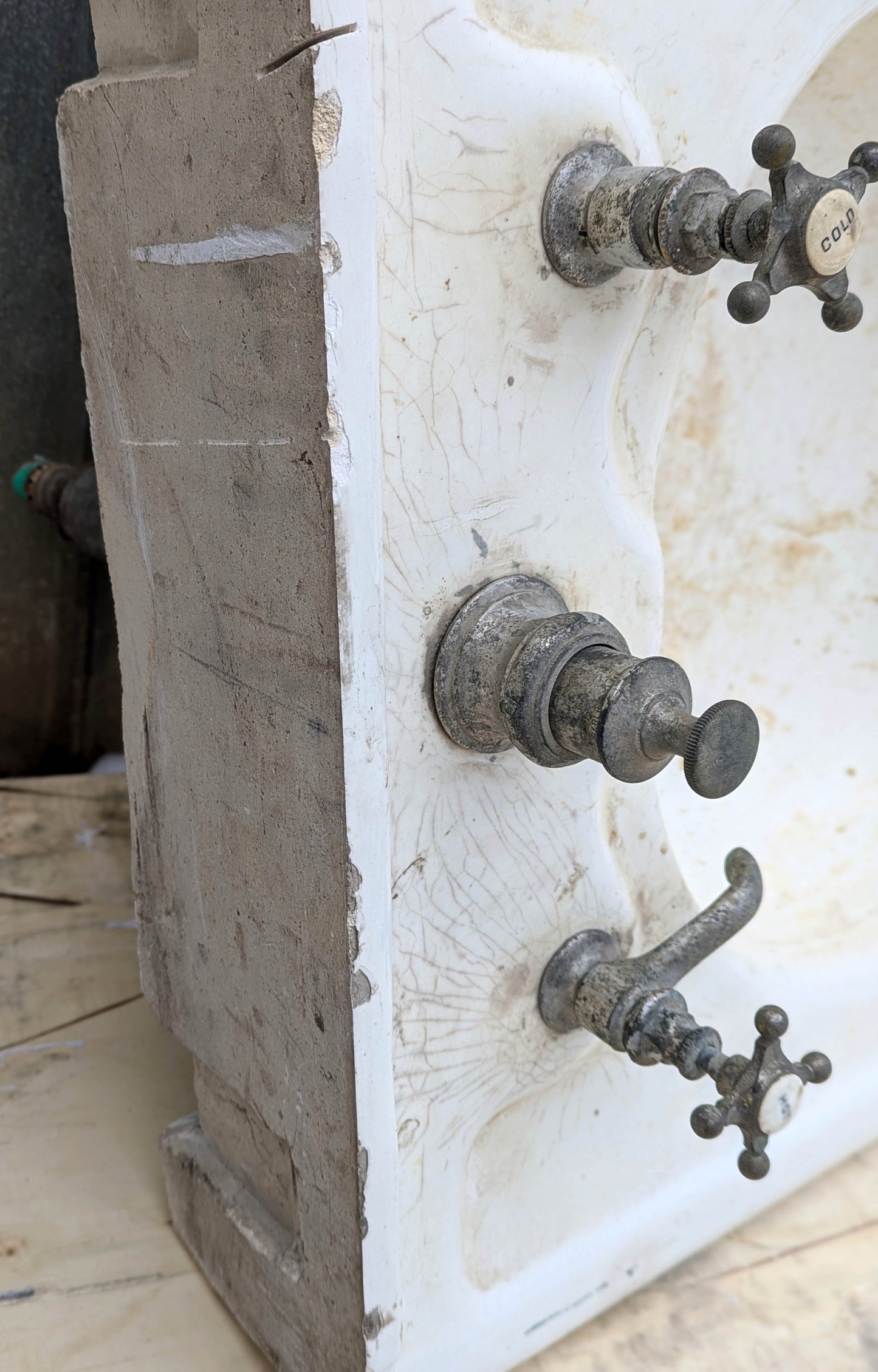 28"x24" Antique Vintage Old Salvaged Reclaimed 1900 "Imperial" JL Mott Victorian Earthenware Bathroom Wall Sink Original Nickel Brass Fixtures