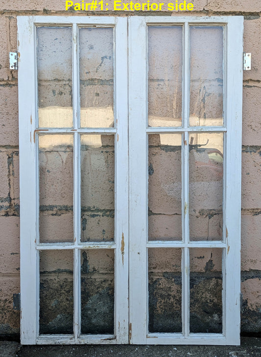 3 available Pair of 27"x41" Antique Vintage Old Reclaimed Salvaged SOLID Wood Wooden French Windows Cabinet Doors 12 Wavy Glass Lites