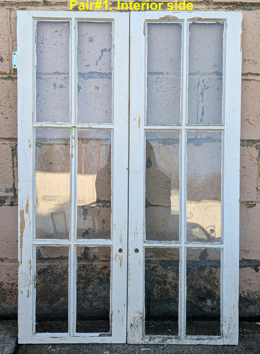 3 available Pair of 27"x41" Antique Vintage Old Reclaimed Salvaged SOLID Wood Wooden French Windows Cabinet Doors 12 Wavy Glass Lites