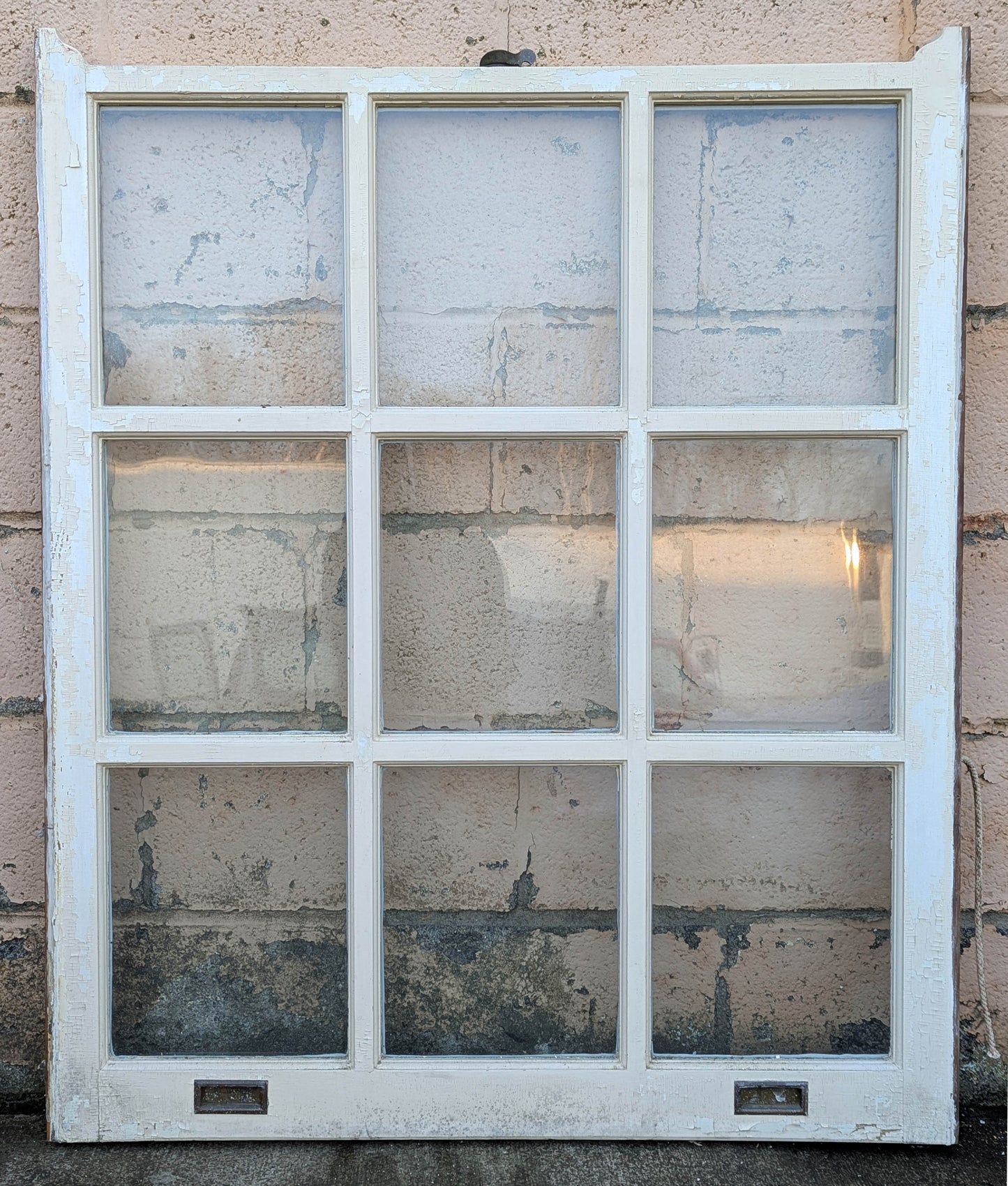 36"x42" Antique Vintage Old Salvaged Reclaimed Wood Wooden French Sash Window 9 Wavy Glass Lites