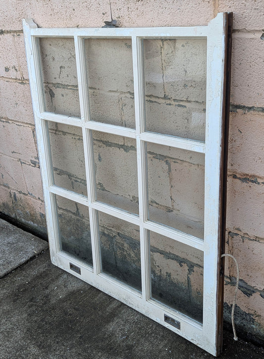 36"x42" Antique Vintage Old Salvaged Reclaimed Wood Wooden French Sash Window 9 Wavy Glass Lites
