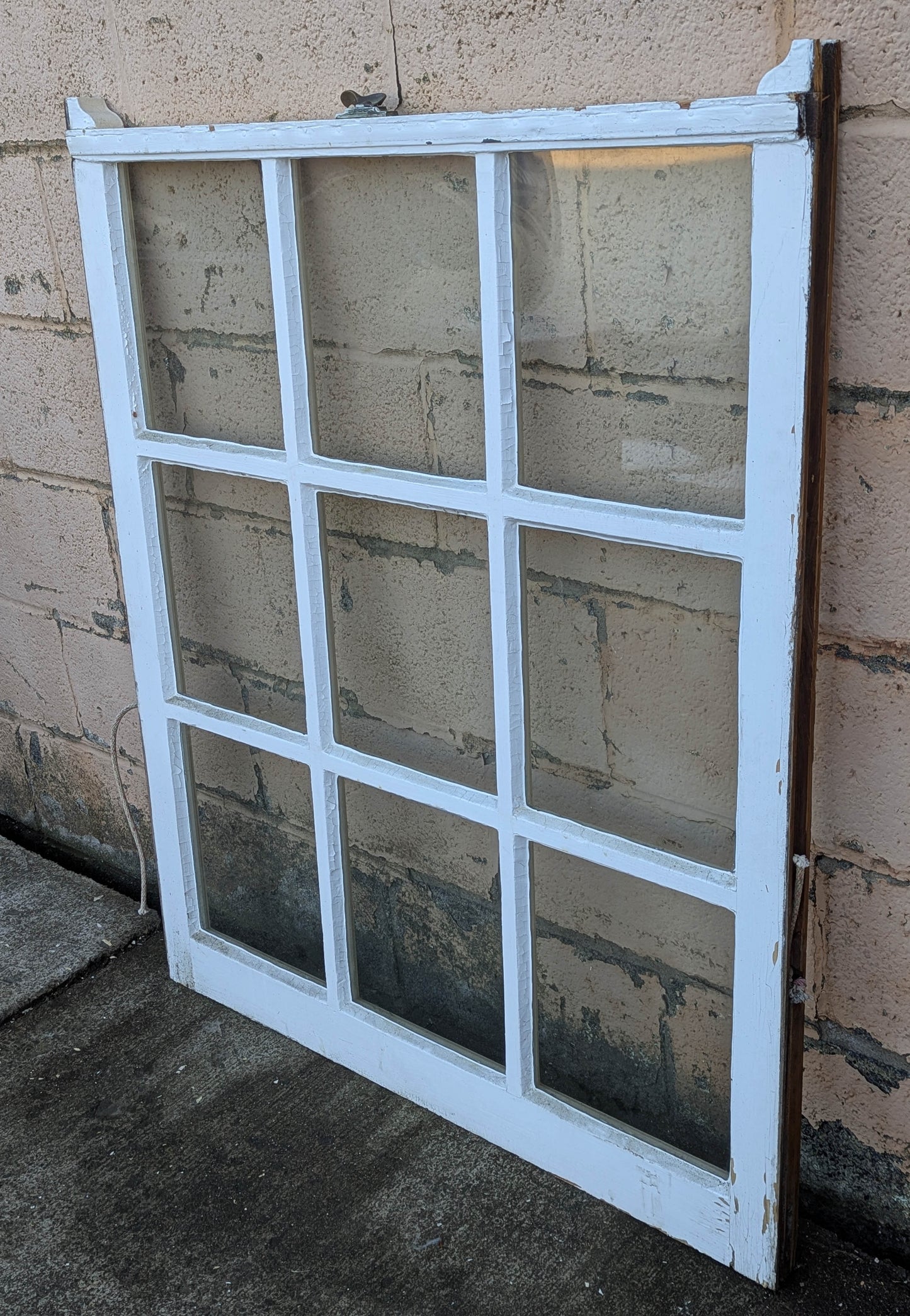 36"x42" Antique Vintage Old Salvaged Reclaimed Wood Wooden French Sash Window 9 Wavy Glass Lites