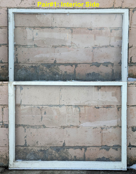 2 available Pair of 48"x66" Antique Vintage Old Reclaimed Salvaged SOLID Wood Wooden Double Hung Sash Windows Wavy Glass Lites