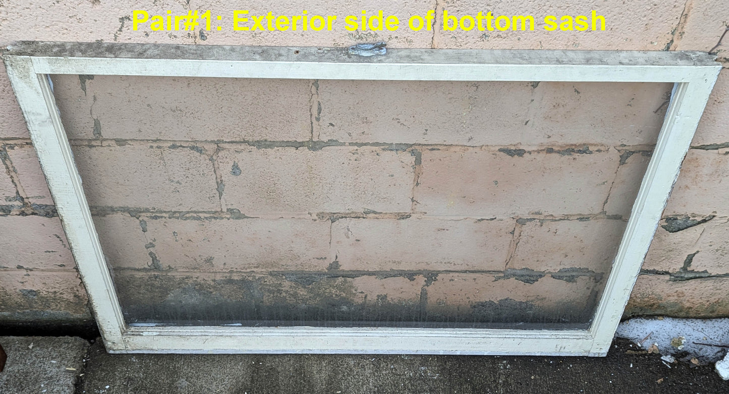 2 available Pair of 48"x66" Antique Vintage Old Reclaimed Salvaged SOLID Wood Wooden Double Hung Sash Windows Wavy Glass Lites