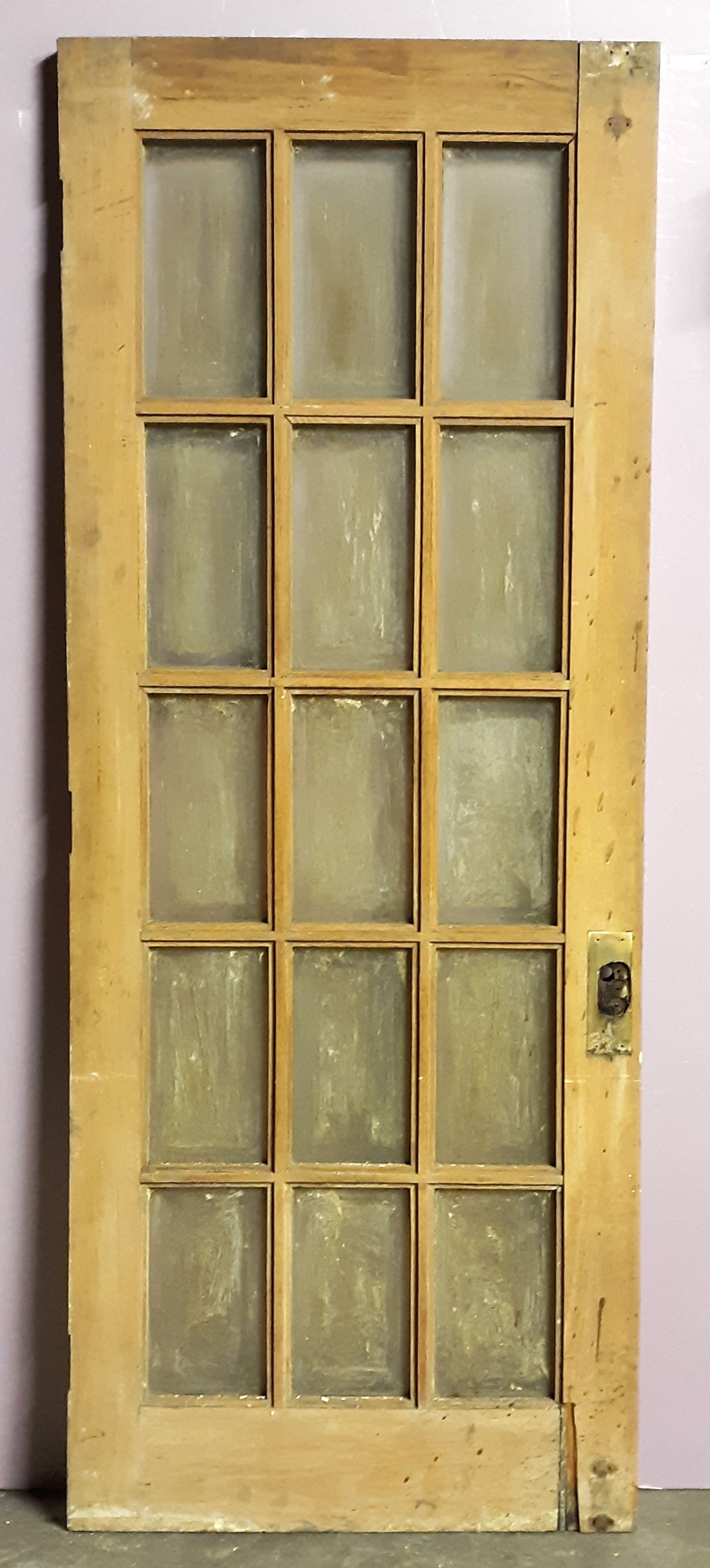 31"x83"x1.75" Antique Vintage Wooden Old Reclaimed Salvaged Interior French Door Window Beveled Glass