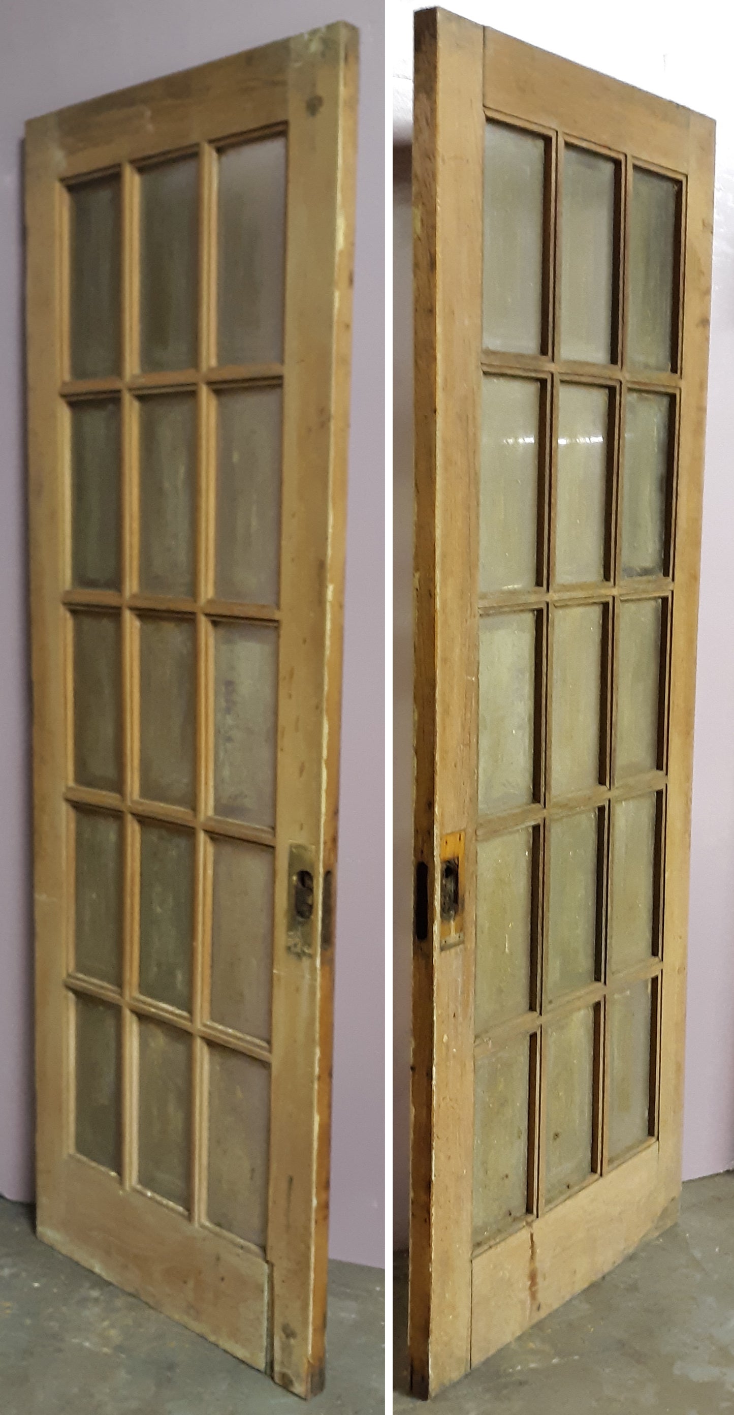 31"x83"x1.75" Antique Vintage Wooden Old Reclaimed Salvaged Interior French Door Window Beveled Glass