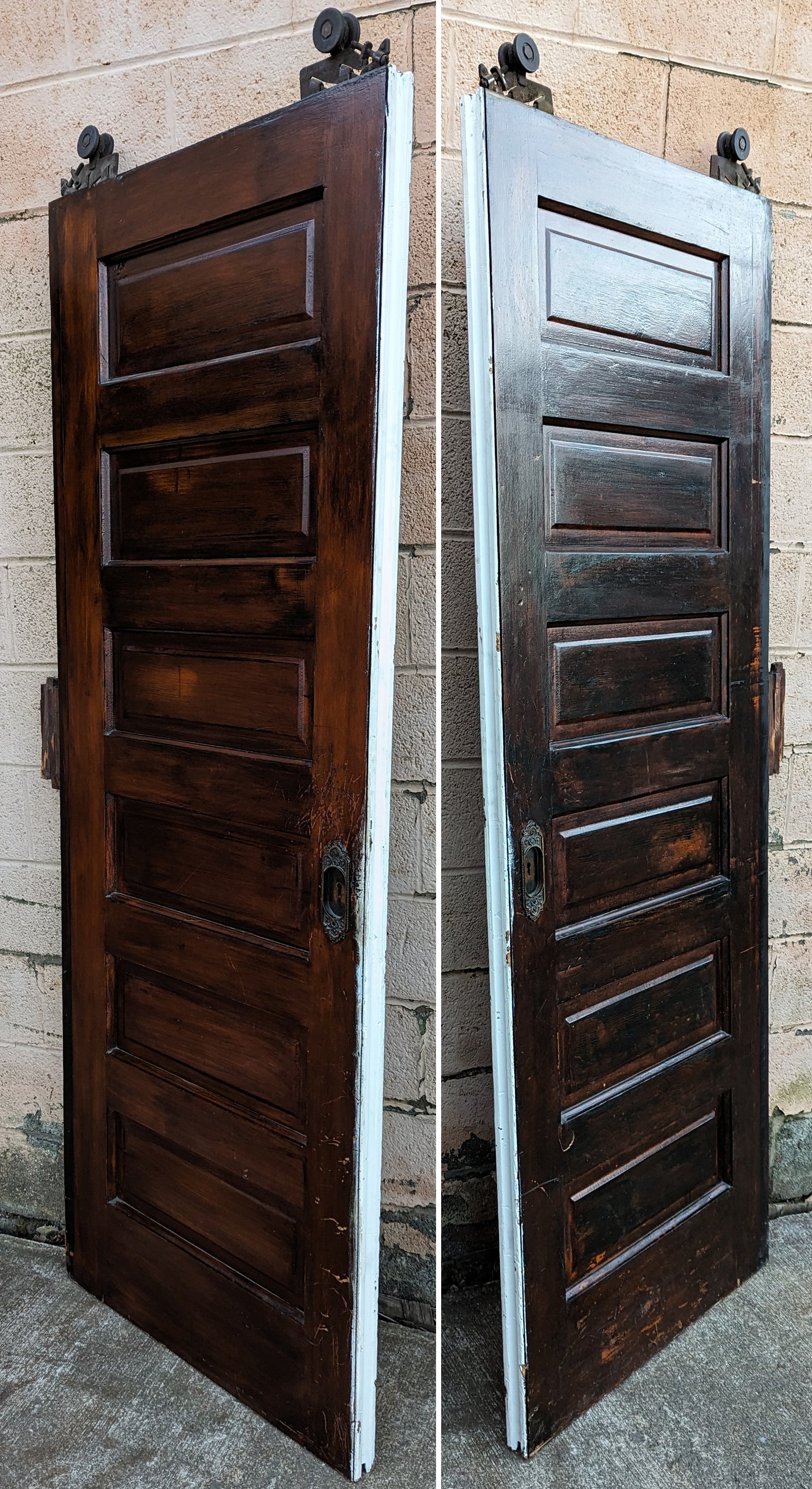 62"x83.5"x1.75" Pair Antique Vintage Old Reclaimed Salvaged Victorian SOLID Wooden Double Pocket Doors