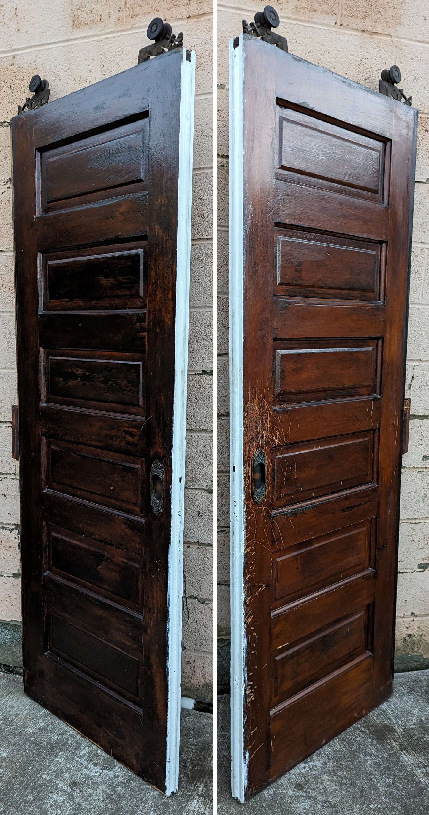 62"x83.5"x1.75" Pair Antique Vintage Old Reclaimed Salvaged Victorian SOLID Wooden Double Pocket Doors