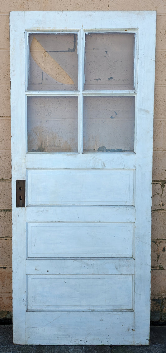 35.5x84" Antique Vintage Old Reclaimed Salvaged SOLID Wood Wooden Exterior Entry Door Window Wavy Glass