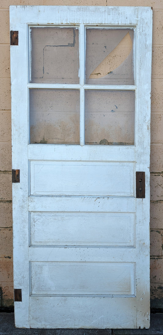 35.5x84" Antique Vintage Old Reclaimed Salvaged SOLID Wood Wooden Exterior Entry Door Window Wavy Glass