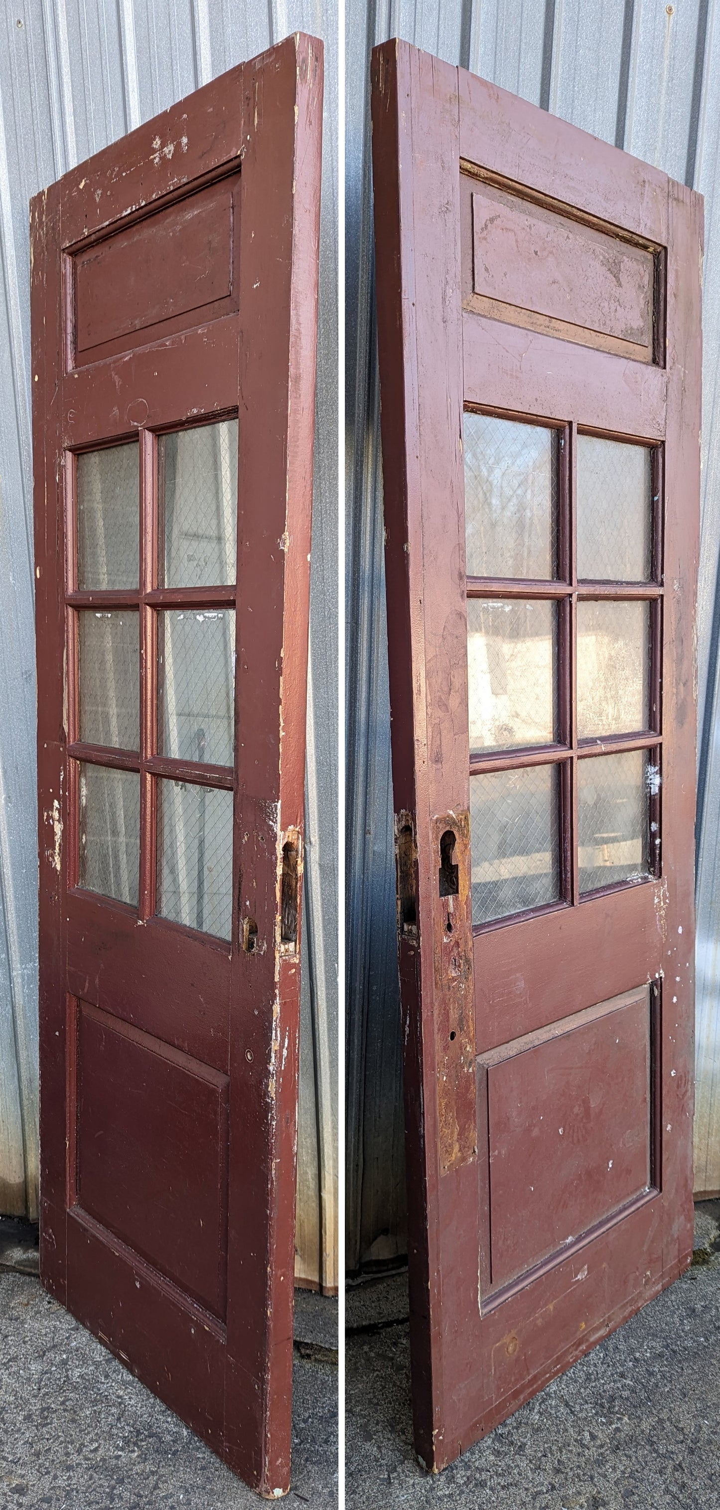 62"x90x2" Pair Antique Vintage Old Reclaimed Salvaged Wooden Door Window Chicken-Wire Glass