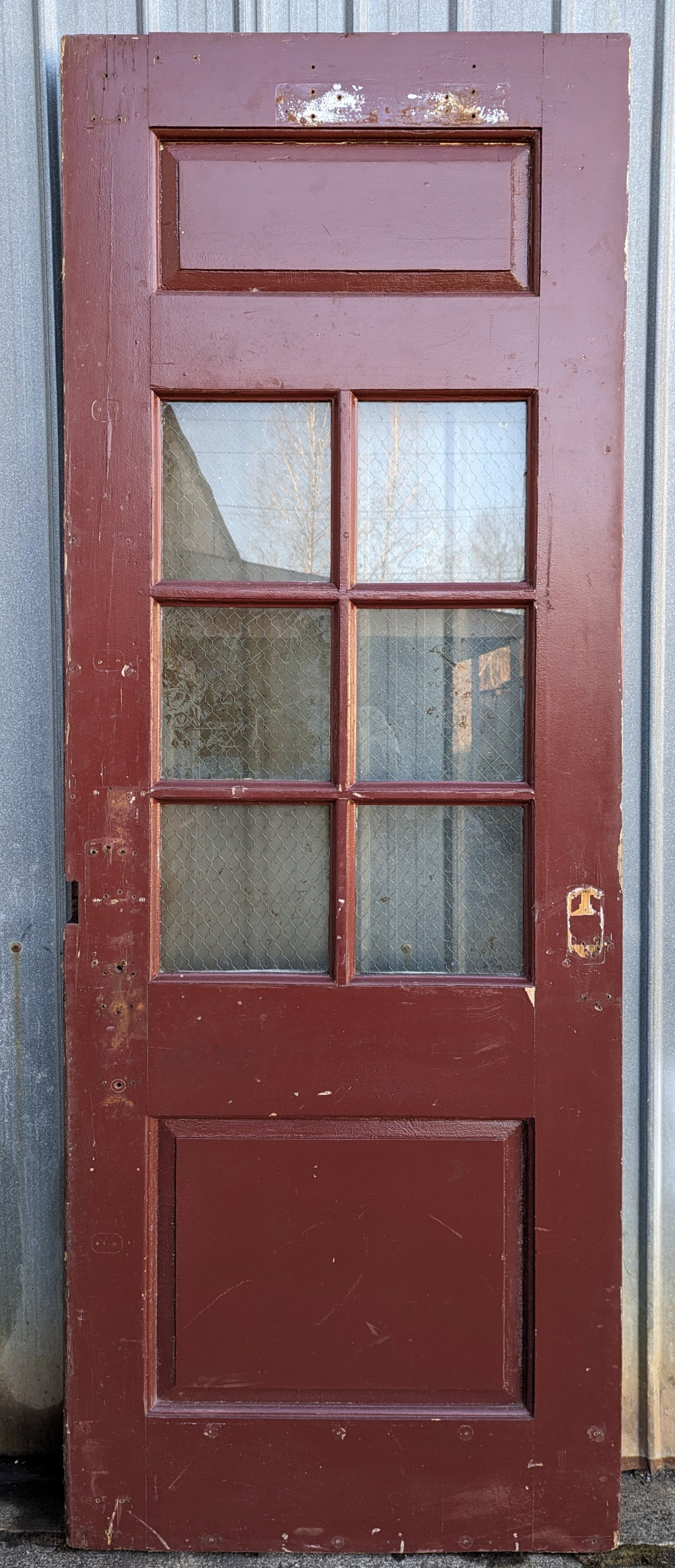 62"x90x2" Pair Antique Vintage Old Reclaimed Salvaged Wooden Door Window Chicken-Wire Glass