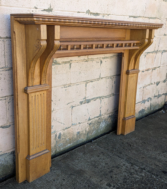 60"x46" Antique Vintage Old Salvaged Reclaimed Victorian Solid Oak Wood Wooden Fireplace Mantel Mantle Carvings